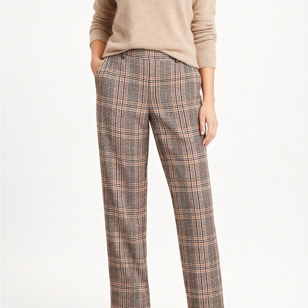 Talbots Women's Plaid Straight-Leg Trousers in Brown and Tan